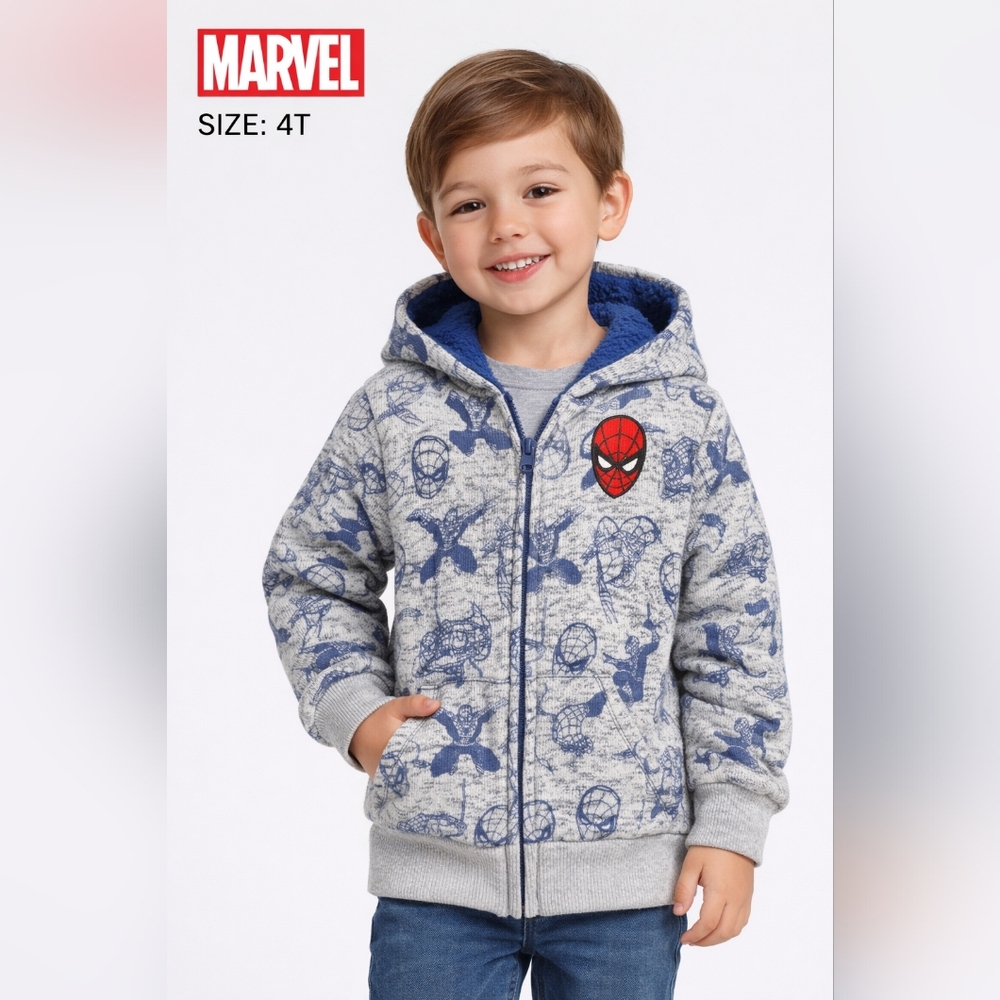 Marvel Spider-Man Kids Gray Full Zip Hoodie Jacket Size 4T NWOT